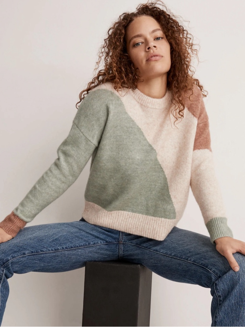 Madewell Cedarbrook Pullover Sweater in Colorblock Wool Camel Hair Size Medium